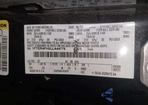 2020 Ford Ranger Xlt z USA, uszkodzony, nr VIN 1FTER4FH0LLA44776